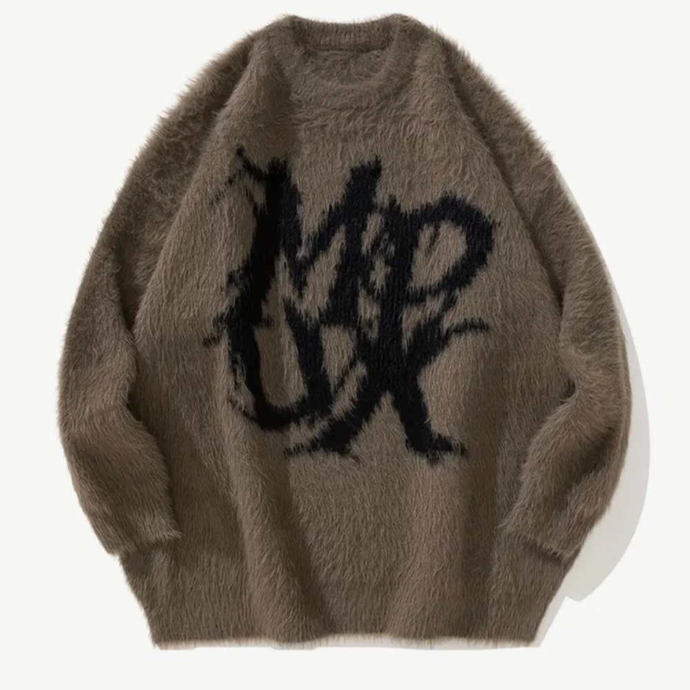[WAVY]Men's Waterfall Fur Logo Sweater - Soft, Long Haired.